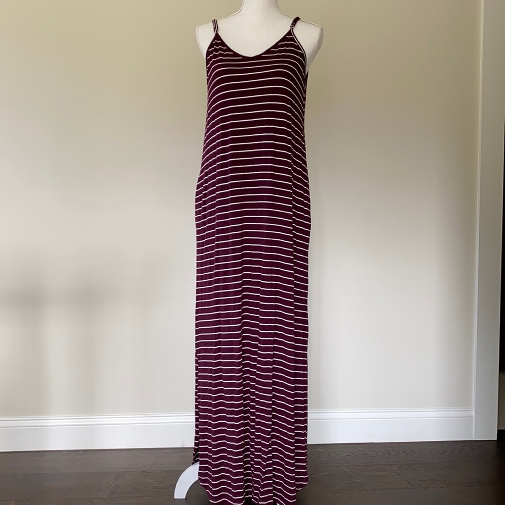 Stripe V-Neck Maxi Dress with Pockets